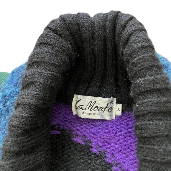 La Monte Mohair Blend Knit Cardigan Sweater Jacket Vintage Jewel Tone Geometric - Picture 5 of 11